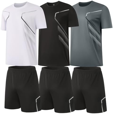 BUYJYA 3 Pack Men's Gym Shorts Shirt Set Workout Athletic Basketball Running Football Elastic Waist with Pocket Gifts by BUYJYA