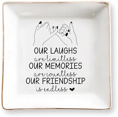 Pinky Promise Besties Jewelry Dish – Bestie Gift for Women, Cute BFF 4" Ceramic Jewelry Tray, Birthday Gift for Best Friend, Friendship Keepsake Ring Dish, Best Friend Gift, Bestie Anniversary by CERMELUS
