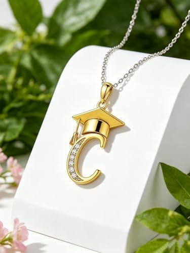 Graduation Gifts for Women, 18K Gold Graduation Initial Necklace A-Z, Inspiring Grad Pendant Necklace Present, College Seniors High School Graduations Jewelry Gifts - Image 3