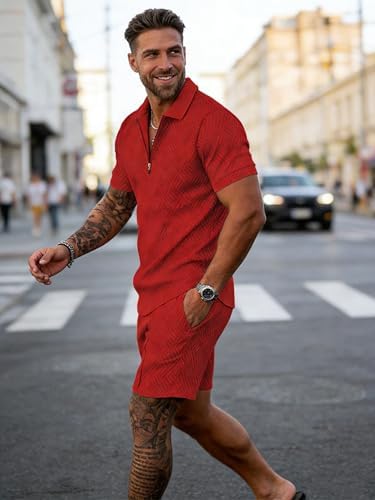 BIRW Men‘s Track Suits 2 Piece Summer Short Sets Outfits Fashion Polo Shirt Casual Short Sleeve and Shorts set - Image 3