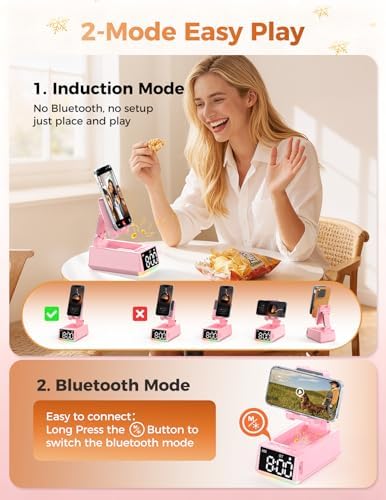 Bluetooth Speaker Birthday Gift for Women:Induction Cell Phone Stand Pink - Image 5