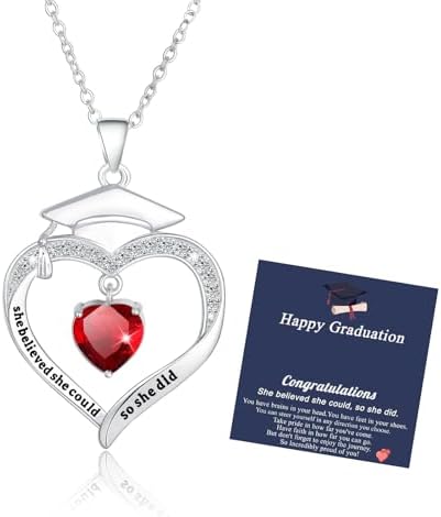 Fervia Graduation Gifts Birthstone CZ Heart Graduation Cap Necklace Gifts by Fervia