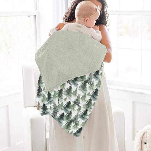 Watercolor Green Pine Trees Baby Blankets for Girl Boy Gender Neutral Trees Soft Mink Dotted Backing Double Layer Swaddle Blanket Winter Pines Landscape Nursery Bed Throws for Newborn Toddler 30x40 - Image 4