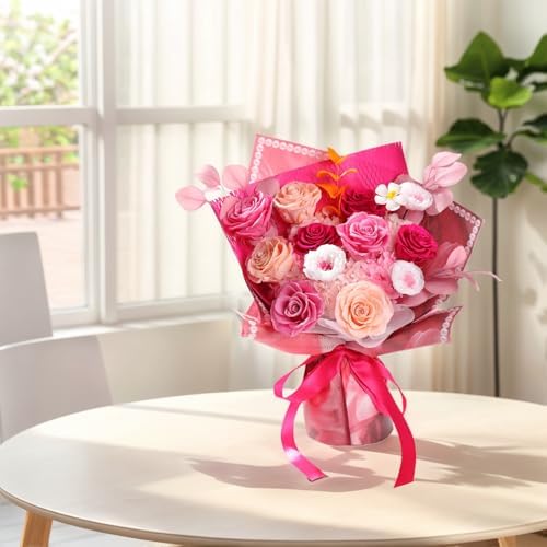 Lovenfold Flowers for Delivery Birthday Flowers Gift for Her,Preserved Flowers Bouquet 12 Roses Mixed Bouquet,Rose Gifts for Women Mom Grandma(Mixed 12 Pink-A Roses) - Image 6
