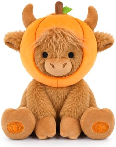 Fall Highland Cow Stuffed Animals - 9inch Pumpkin Highland Cow Plush by JIZWPOOM