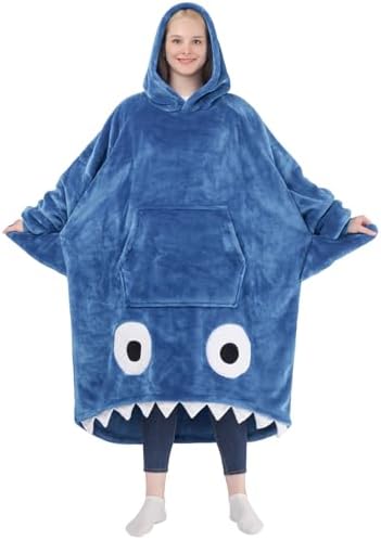 Waitu Shark Hoodie Blanket for Adult, Shark Wearable Blanket Hoodie Gifts for Women Men, Funny Hooded Blanket with Sleeves Funny Gifts, Blue by Waitu