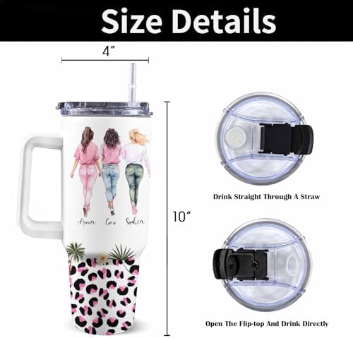 Personalized Best Friend Tumbler with Handle and Straw for Women, Custom Bestie Coffee Tumbler with Name 40oz, Friendship Gifts for Women Friends, Friend Gifts, Bestie Gifts for Birthday Christmas - Image 4