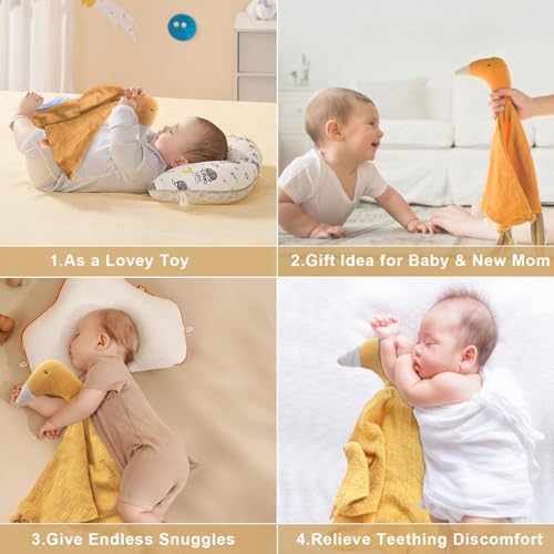 Muslin Security Blanket Lovey for Babies, Soft Goose Lovey for Self-Soothe - Image 4