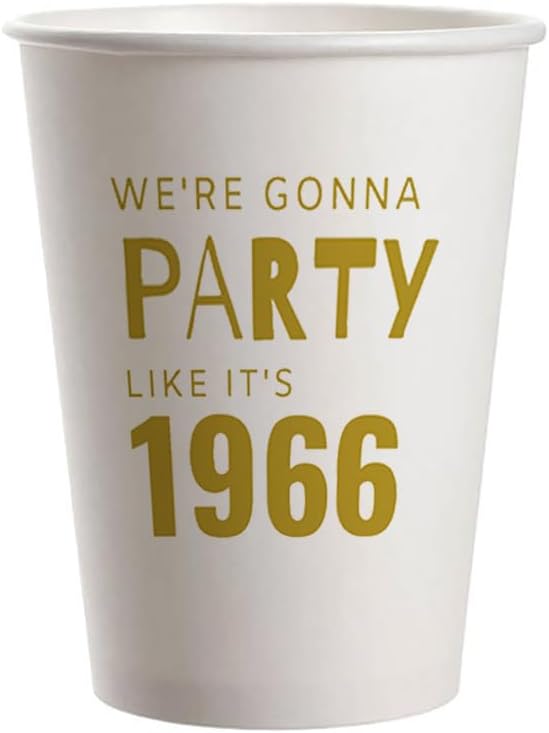 SharkBliss 1966 60th Birthday Party Cups 9oz Gold 20 Pack Disposable Cups – Party Like It's 1966