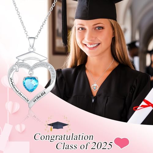 Fervia Graduation Gifts Birthstone CZ Heart Graduation Cap Necklace Gifts - Image 3