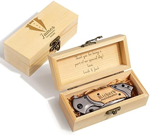 Personalized Knife With Box For Groomsmen - Custom Engraved Pocket Knives for Men, Groom, Best Man, Groomsmen, Father Of The Bride Gifts for Wedding, Groomsman Proposal Gift, Bachelor Party by PersonalizedknifegiftsformenintheUSA