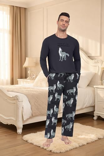 PrinStory Men's Pajama Sets Loungewear Sleepwear Pjs Lightweight Long Sleeve Shirts & Bottoms Soft Comfy Sleep Sets S-2XL - Image 3