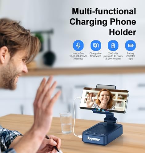 Gifts for Men Women, Bluetooth Speaker Phone Stand with Charging Function 360° Rotable Adjustable Cell Phone Holder HD Surround Sound for Desk Fits All Phones,Tablet (Blue) - Image 2