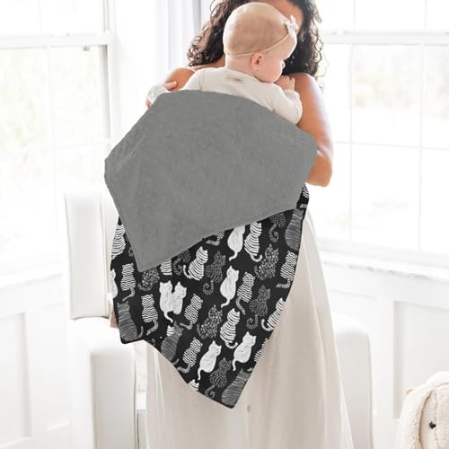 Stylish Cat Shapes Baby Blankets for Girl Boy Black and White Cats Stripes Soft Mink Dotted Backing Double Layer Swaddle Blanket Cats Lover Gift Nursery Bed Blanket Infant Toddler Crib 30x40 - Image 4