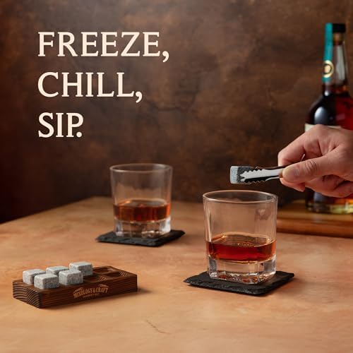 Mixology & Craft Whiskey Stones Gift Set – Includes Two 10oz Crystal Whiskey Glasses, 8 Granite Chilling Rocks, Slate Coasters, Metal Tongs, Cocktail Recipe Cards, Elegant Wooden Storage Box - Image 5