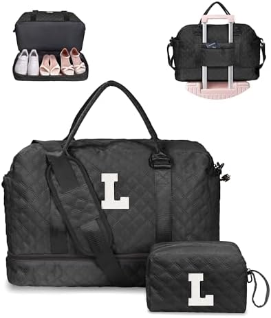 Graduation Gift for Girls-Initial Duffle Bag with Shoe Compartment by Vogewood