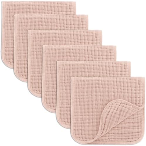Comfy Cubs Muslin Burp Cloths 20x10" 6 Pack, Baby Burp Cloths - Blush by ComfyCubs