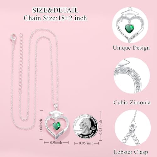 Fervia Graduation Gifts Birthstone CZ Heart Graduation Cap Necklace Gifts - Image 5