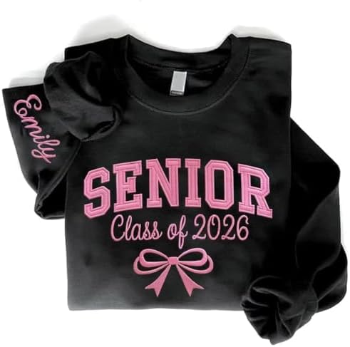 POPPOP Personalized Embroidered Senior Sweatshirt, Class of 2026, Custom Graduation Shirt, School Shirt for Her by Unknown