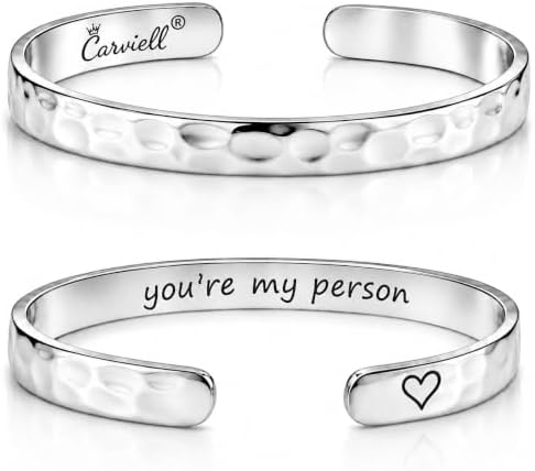 Carviell Bracelets for Women – 100+ Meaningful Engraved Messages – Solid 316L Surgical Stainless Steel Cuff Bracelet – Gift Ready by Carviell