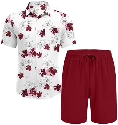 COOFANDY Men's Hawaiian 2 Piece Outfits Floral Button Down Shirt and Shorts Vacation Outfits Summer Beach Matching Set - Image 5
