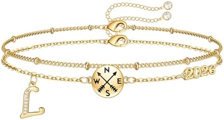 Hidepoo Graduation Gifts for Her, 14K-Gold-Plated Initial Compass Bracelet by HIDEPOO