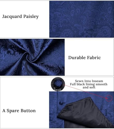 DiBanGu Mens Vest and Tie Set Formal Paisley Waistcoat and Necktie Pocket Square Cufflinks Silk Suit Vest for Tuxedo Wedding - Image 5
