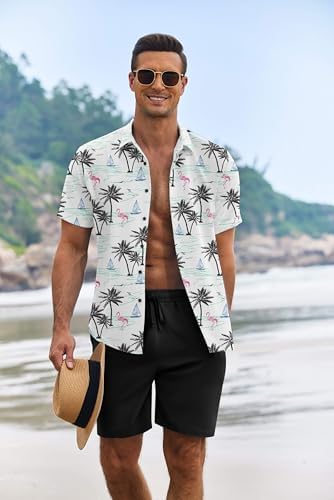 COOFANDY Men's Summer Beach Outfits 2 Piece Short Sleeve Shirts and Shorts Vacation Texture Linen Sets for Men - Image 3