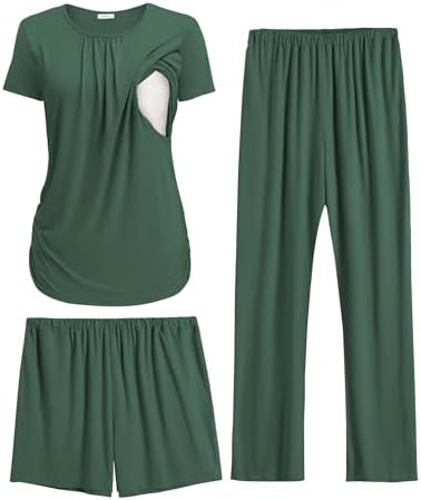 Ekouaer Maternity Nursing Pajamas Set 3 Piece Postpartum Breastfeeding Pjs by EKOUAER