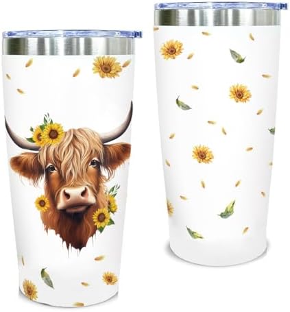 Highland Cow Tumbler - 20oz Stainless Steel Travel Mug, Cute Highland Cow Gifts for Women Friends, Birthday Gifts for Cowgirl, Farming Gifts for Female Farmers, Lover Presents for Friends, Bestie by Unknown