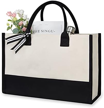 TOPDesign Personalized Initial Canvas Beach Bag, Monogrammed Gift Tote Bag for Women by TOPDesign