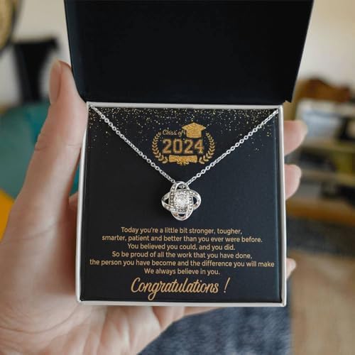 VIRAGIL 2023 Graduation Gifts for Her, Class of 2024 Love Knot Sterling Silver Pendant Necklace Senior College Graduation Jewelry Gifts for Girl Daughter - Image 4