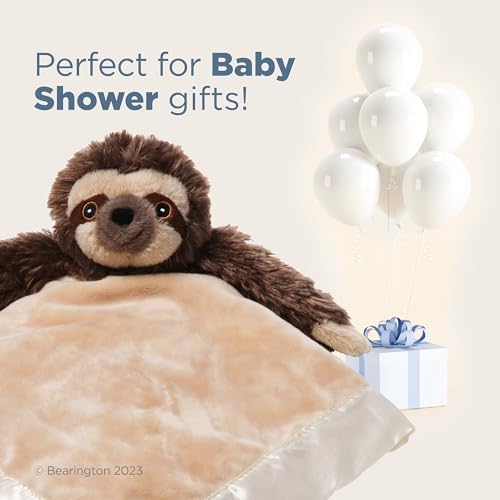 Bearington Baby Speedy Snuggler - 15" Soft Sloth Lovey Security Blanket with Satin Trim and Plush Sloth Head - Cuddly Comfort Lovey for Baby Boys and Girls - Cute Animal Gift for Babies - Image 5