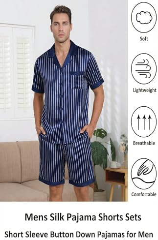 Ekouaer Men Silk Pajamas Set 2 Pieces Satin Pj Button Down Loungewear Sets - Image 5
