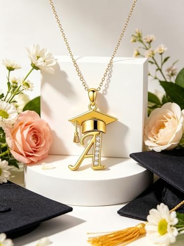 Graduation Gifts for Women, 18K Gold Graduation Initial Necklace A-Z, Inspiring Grad Pendant Necklace Present, College Seniors High School Graduations Jewelry Gifts - Image 3