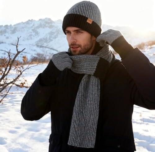 floconssy Men's Winter Hat Scarf Gloves Set of 3, Knit Thermal Combo Gifts - Image 5