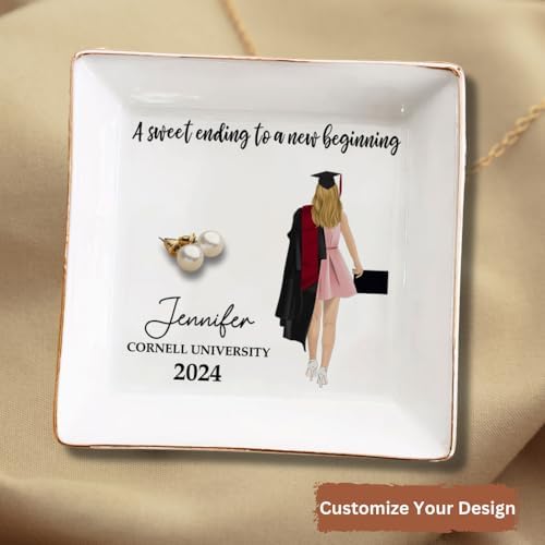 Wrappiness Graduation Personalized Jewelry Dish, A Sweet Ending To A New Beginning Ring Tray, Graduation Gifts for Her for Him, Inspirational Grad Gift, High School College Graduate Gifts (D01) - Image 2