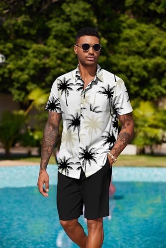 COOFANDY Men's Hawaiian 2 Piece Outfits Floral Button Down Shirt and Shorts Vacation Outfits Summer Beach Matching Set - Image 3