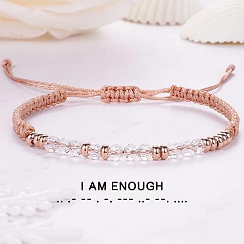 Morse Code Bracelets for Women Mothers Day Gifts 2026 Graduation Gifts Mom Birthday Gift Pink Braided Bracelets Teen Trendy Stuff Inspirational Best Friend Birthday Gifts for Daughter Girlfriend Christmas Stocking Stuffers Jewelry - Image 5