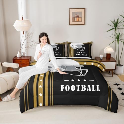 Erosebridal Football Bedding Comforters & Sets Boys Football Bedroom Decor, Gridiron Sports Game Comforter Set Football Lovers Ball Seasonal Bedding King Size, Black Brown - Image 2