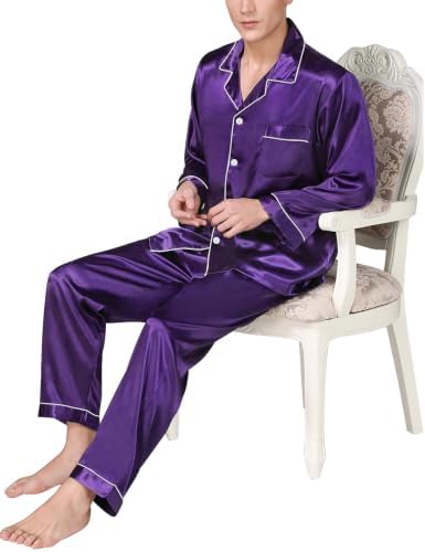 SWOMOG Mens Silk Satin Pajamas Set Long Sleeve Sleepwear Button-Down Pj Two-piece Loungewear with Long Pants S-XXL - Image 5