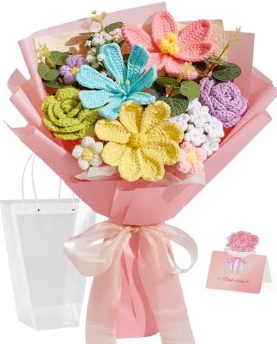 Alecono Pastel Crochet Flower Bouquet Handmade Knitted Tulip Rose Floral by AleconoBetterYourLife
