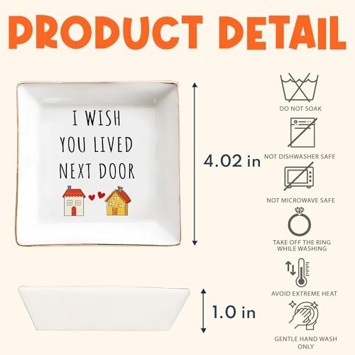 Friendship Gifts for Women - I Wish You Lived Next Door 4" Ceramic Jewelry Dish Tray - Long Distance Relationship Gift for Besties, Her, BFF, Sisters, Mom, Daughter - Mother's Day, Birthday Gifts - Image 5