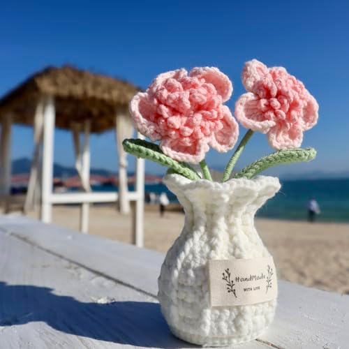 Crochet Paris Polyphylla Flower Pot Handmade Knitted Desk Decor Pink Potted Plant for Home Office - Image 5