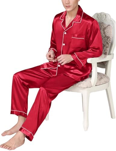 SWOMOG Mens Silk Satin Pajamas Set Long Sleeve Sleepwear Button-Down Pj Two-piece Loungewear with Long Pants S-XXL - Image 5