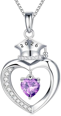 Eaciy Graduation Gifts for Women 2026, S925 Sterling Silver Heart Birthstone Graduation Cap Necklaces Class of 2026 High School College Graduations Gift for Girlfriend Her by EACIYJEWELRY