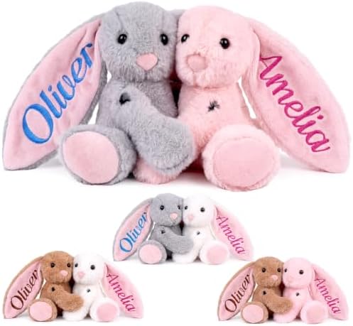 Personalized Plush Bunny with Embroidered Name, Custom Bunny Stuffed Animal, Personalized Baby Girl Toys, 1-14 Year Old Girls Birthday Gifts for Baby Boys Girls Toddlers Newborn (Bunny-2) by Individz