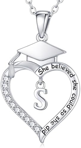 Turandoss Graduation Gifts for Women Her - Dainty 14K White Gold Plated Initial A-Z Heart Graduation Cap Necklaces Class of 2026 Jewelry High School College Gifts for Women Girls by TurandossJewelry
