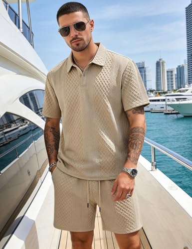 Men's 2 Pieces Outfits Casual Polo Shirt and Shorts Set Collar Athletic Jogging Summer Tracksuit - Image 3