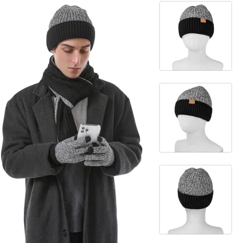 Winter Beanie Hats Long Neck Scarf for Men and Touchscreen Gloves 3PCS Set - Image 6